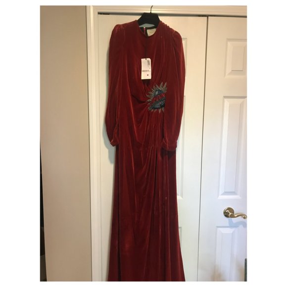 NWT. AUTH.GUCCI RUNWAY RED VELVET GOWN/MAXI EVENING DRESS IT40 - Picture 9 of 16